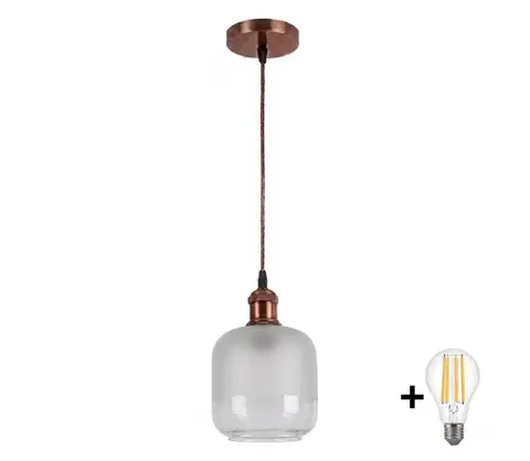 Svietidlá BRILAGI - LED luster na lanku RETRO GLASS 1xE27/60W/230V priemer 14 cm medená/biela NSTK7779+AI0179