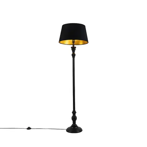 Stojace lampy Inteligentná stojaca lampa čierna s tienidlom čiernym so zlatom 45 cm vrátane Wifi A60 - Classico