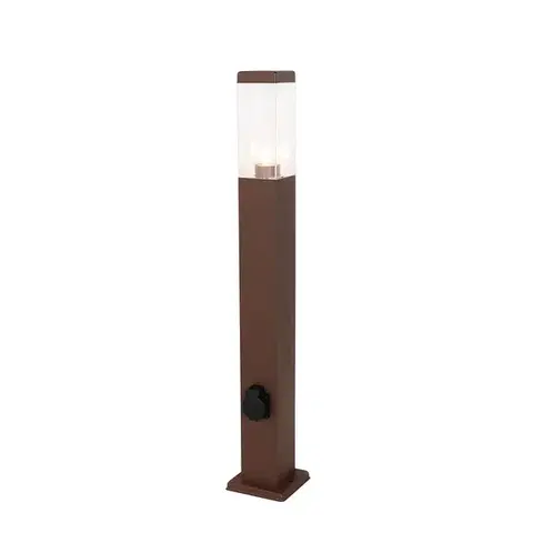 Zahradne stlpove lampy Vonkajšia lampa hrdzavohnedá 80 cm so zásuvkou IP44 - Malios