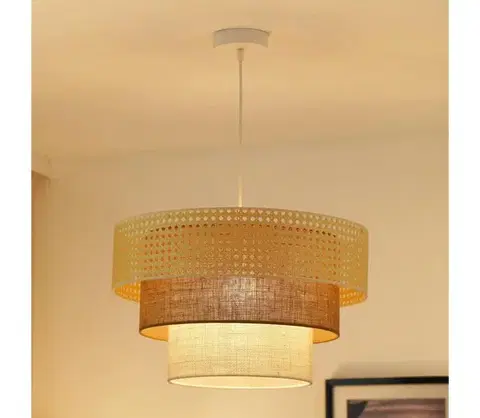 Svietidlá BRILAGI - Luster na lanku CEDAR LUNETA 1xE27/15W/230V pr. 45 ratan/hnedá/krémová 607902