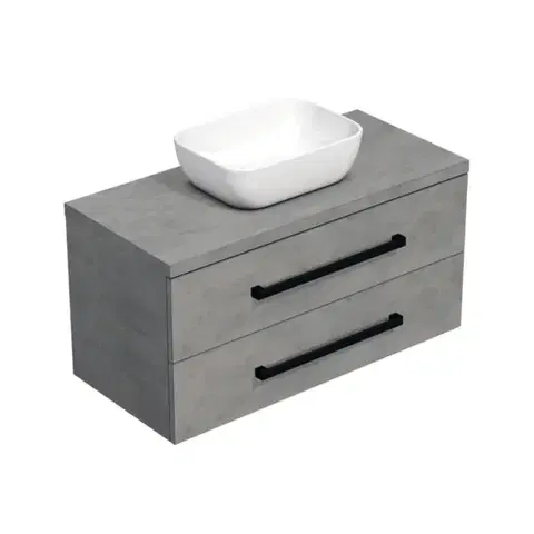 Kúpeľňový nábytok Kúpeľňová skrinka s čiernou úchytkou a krycou doskou SAT Cube Way 100x47,5x46 cm betón mat CUBE46C1003BESAT45 CUBE46C1003BESAT45
