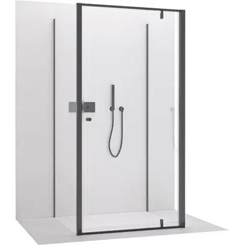 Sprchovacie kúty CERANO - Trojstenný sprchovací kút Ferri UL/P - 6 mm - čierna matná, transparentné sklo - 100x100x195 - pivotový CER-8050BD7850