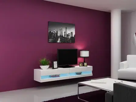 TV stolíky CAMA MEBLE Vigo New 180 tv stolík na stenu biela / biely lesk