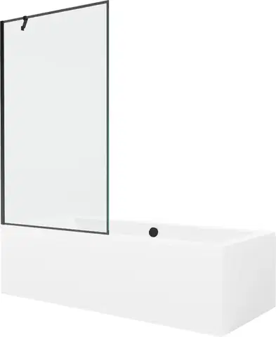 Sprchové dvere MEXEN/S - Cube obdĺžniková vaňa 170 x 80 cm s panelom + vaňová zástena 100, čierna vzor 550517080X9510007070