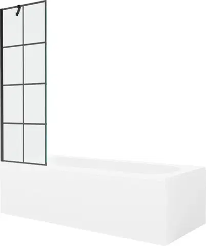 Sprchové dvere MEXEN/S - Vega obdĺžniková vaňa 170 x 70 cm s panelom + vaňová zástena 60, čierna vzor 550117077X9506007077