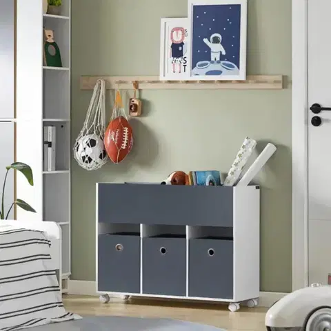 Regály KINDER detský regál na kolieskach, biela/šedá