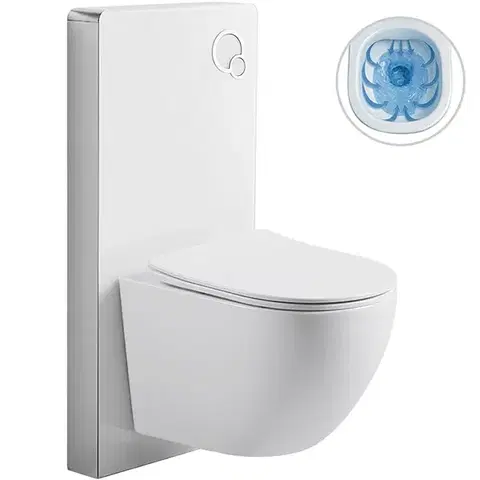 Záchody CERANO - Kompletný WC set Modul/Cesso - biela lesklá - integrované WC tlačidlo - pneumatický modul - 49x36 CER-979853