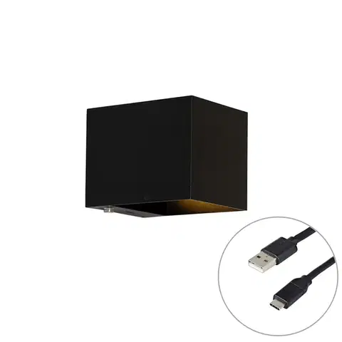 Lampy Nástenná lampa čierna vrátane LED a dotykového stmievača nabíjateľná - Joris