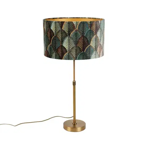 Stolné lampy Stolová lampa bronzová s velúrovým tienidlom s dizajnom listov a zlatým vnútorným povrchom - Parte