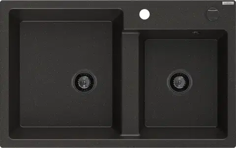 Kuchynské drezy MEXEN/S MEXEN/S - Tomas granitový drez 2-bowl 800 x 500 mm, čierna/zlatý metalik, + čierny sifón 6516802000-75-B