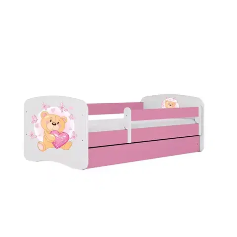 Postele pre dievčatá Detská Posteľ. Babydreams+Sz+M Ružová 80x180 Medveď s motýľmi