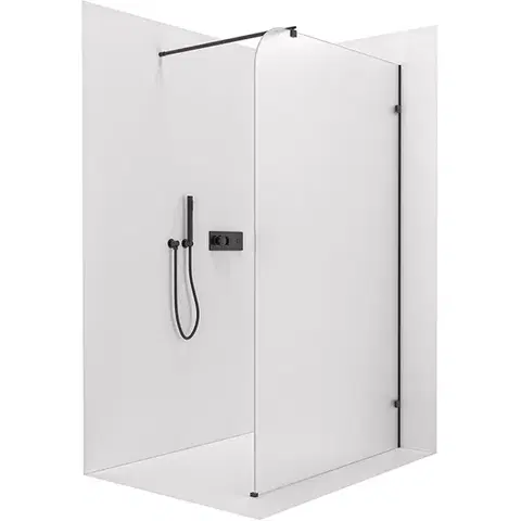 Sprchové dvere CERANO - Sprchová zástena Walk-in Orbis Round - Pravá - 8 mm - guľatá vzpera - čierna matná, mliečne sklo - 150x200 CER-999941