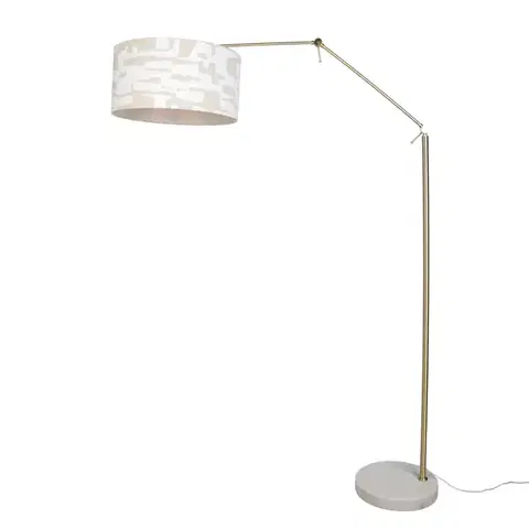 Stojace lampy Stojacia lampa zlatá nastaviteľná s bielym a béžovým pruhovaným tienidlom 50 cm - Editor