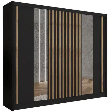 Šatníkové skrine Skriňa Ladder 250 čierna/lamely dub craft