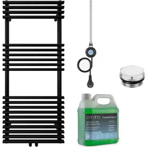 Doplnky do kúpeľne CERANO - Kúpeľňový elektrický radiátorový set Luigi - WIFI - 600W - čierna matná - 1200x500 mm CER-978846