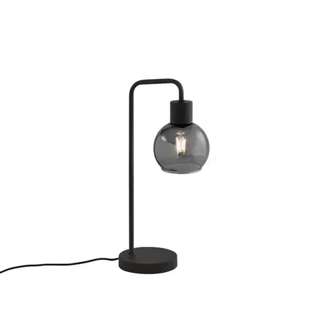 Stolné lampy Art Deco stolná lampa čierna s dymovým sklom - Vidro