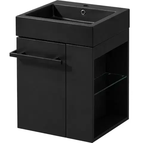 Kúpeľňový nábytok CERANO - Kúpeľňová skrinka Esme - čierna matná + umývadlo z lit. mramoru - čierna matná - 45x62,5x45 CER-999990