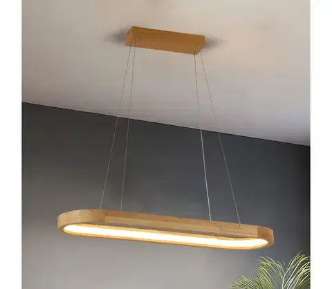Svietidlá BRILAGI - Drevený LED luster UMEA WOOD na lanku, 30W, 230V, 70x20 cm BRI450