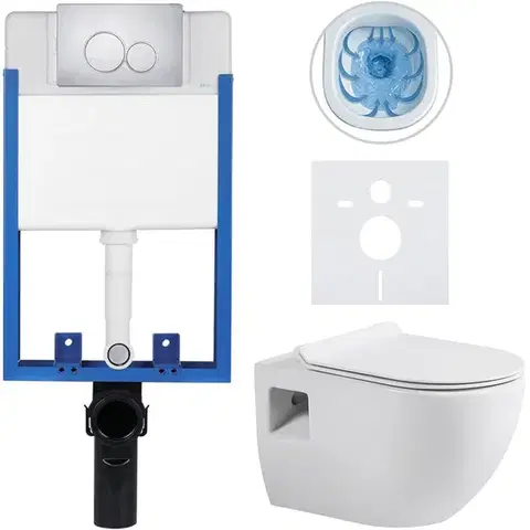 Záchody CERANO - Kompletný WC set Profi/Dure - biela lesklá - WC tlačidlo Duo/Chrom - pre zamurovanie - 51x35 CER-8050BD84282