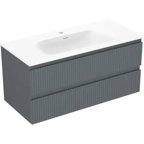 Kúpeľňový nábytok MEXEN/S - Rivel kúpeľňová skrinka 100 cm s umývadlom Vela, 2 zásuvky, reliéf, grafit mat/biela mat - 91A20-10047-2-BFF66-W23M0 91A20-10047-2-BFF66-W23M01