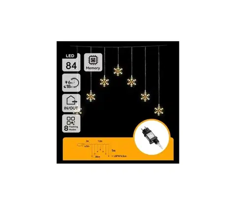 LED osvetlenie  B.V.  - LED vonkajší reťaz 84xLED/230V 1,2x1m IP44 teplá biela, snehové vločky B10303ABGI