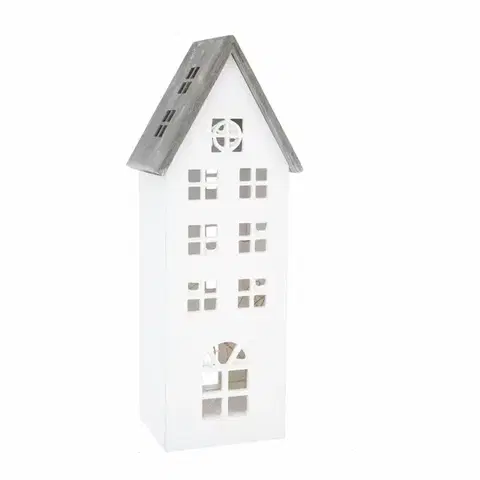Vianočné dekorácie Vianočná drevená LED dekorácia Light house biela, 11,7 x 21 x 9,8 cm