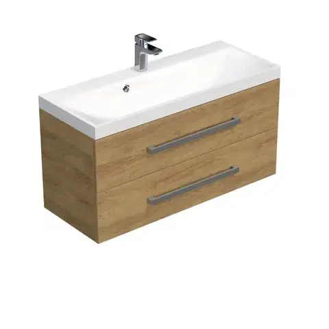 Kúpeľňový nábytok Kúpeľňová skrinka s chrómovými úchytmi a umývadlom SAT Cube Way 100x53x40 cm dub Hickory mat CUBE2100ZDH CUBE2100ZDH