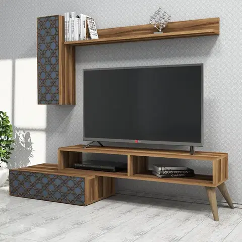 Obývacie steny TV skrinka / Obývacia stena Planet - Walnut, Chalcedony