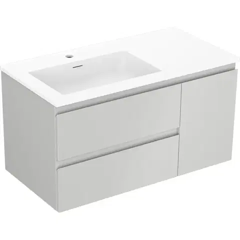 Kúpeľňový nábytok MEXEN/S - Orio kúpeľňová skrinka 90 cm s umývadlom Otis ľavá, 2S, 1D, sivá mat/biela mat 91A13-09047-3-BBFFF62-W18L01