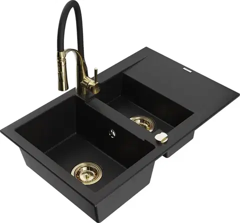 Kuchynské drezy MEXEN/S MEXEN/S - Gaspar granitový drez 1.5 s odkvapkávačom vrátane batérie Aster, čierna 6507-77-73450-57-G
