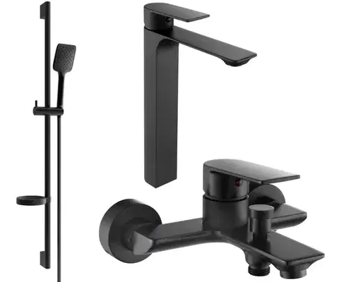Kúpeľňové batérie MEXEN/S - Alexa SET umývadlová + vaňová batéria s príslušenstvom DS62, čierna 71213DS62-70