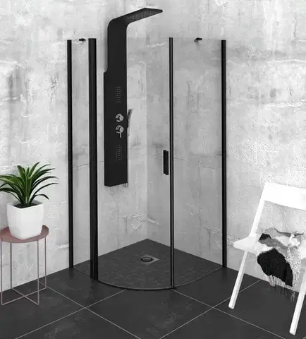 Sprchové dvere POLYSAN - ZOOM BLACK štvrťkruhová sprchová zástena 900x900, číre sklo, ľavá ZL2615BL