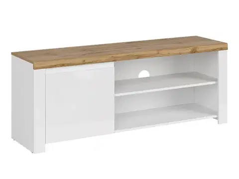 TV stolíky KONDELA Vilgo 1D/160 tv stolík biely lesk / dub wotan