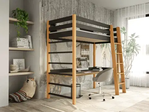 Postele Dolmar Vyvýšená posteľ NENIO | čierna/dub 80 x 190 cm