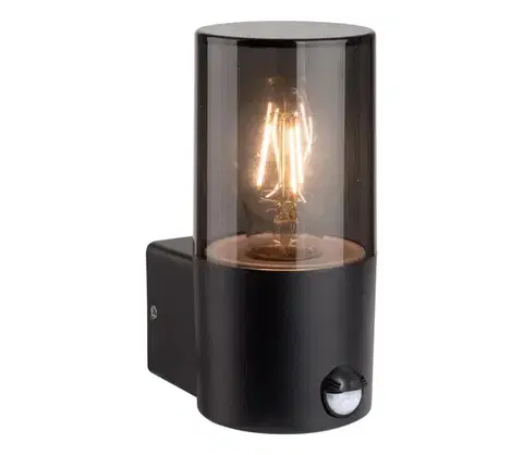 Svietidlá  Vonkajšie nástenné svietidlo so senzorom 1xE27/40W/230V IP44 čierne/dymové OUTD. WALL LIGHT E27 XD ROUND