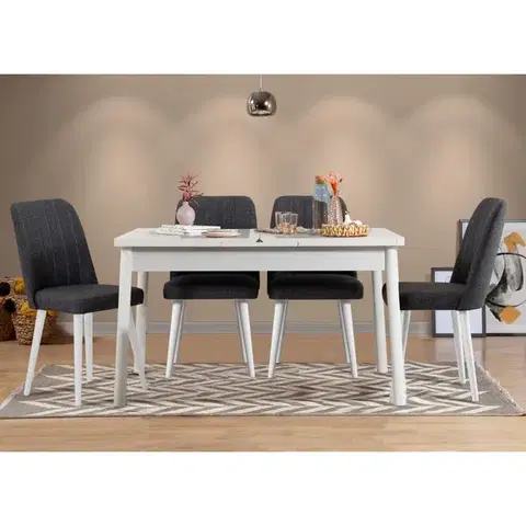 Jedálenské sety Jedálenský set s rozkladacím stolom a stoličkami (5 kusov) Santiago White Anthracite V2