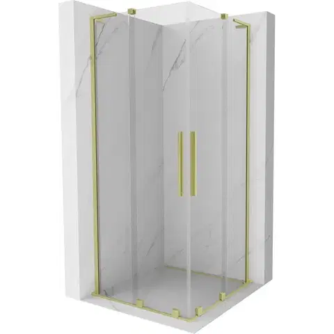 Sprchovacie kúty MEXEN/S - Velar L Duo sprchovací kút, posuvné dvere 90 x 90, transparent, zlato kartáčovaná 871-090-090-02-03-55