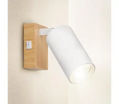 Svietidlá BRILAGI - Nástenné bodové svietidlo SELE 1xGU10/30W/230V biele/dubový dekor WO-SELEWL-WH-WD02-OEM