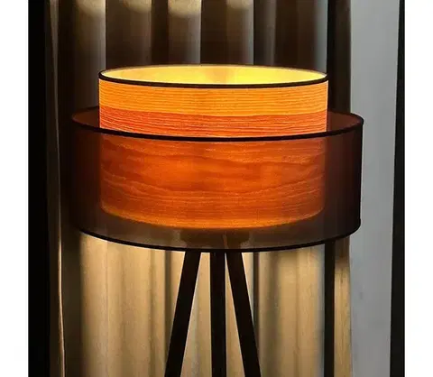 Lampy  - Stojacia lampa WOOD BOHO 1xE27/15W/230V pr. 45 cm čierna/béžová 604079