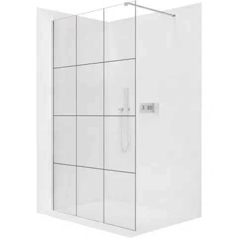 Sprchové dvere CERANO - Sprchová zástena Walk-in Onyx Cube Ľ/P - 8 mm - hranatá vzpera - chróm, industriálne sklo - 140x200 CER-8050BD489