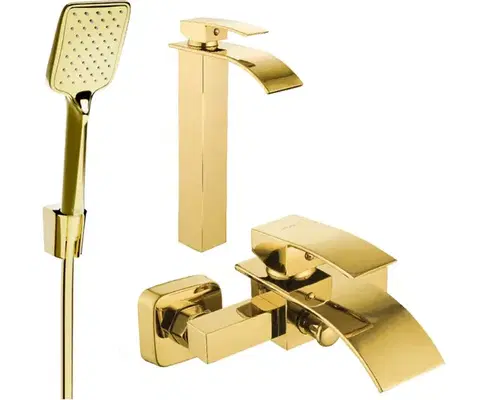 Kúpeľňové batérie MEXEN/S - Aries R62 Set umývadlovej a vaňovej batérie s príslušenstvom, zlato 744813R62-50