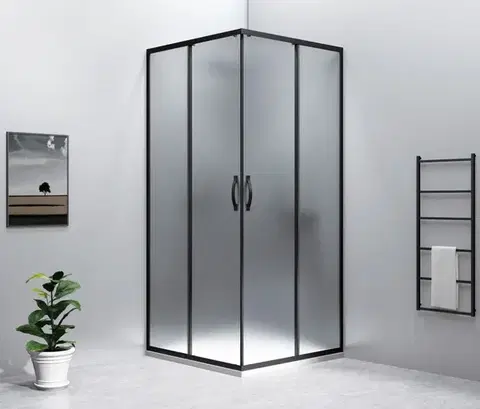 Sprchové dvere GELCO - SIGMA SIMPLY BLACK štvorcová sprchová zástena 800x800 rohový vstup, Brick sklo GS2480B-01