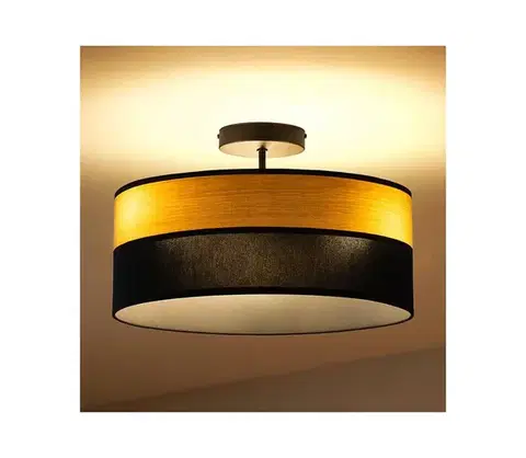 Svietidlá  Prisadený luster ALBA 3xE27/15W/230V pr. 40 cm čierna/hnedá P-4015/3 BK+WOOD+BK
