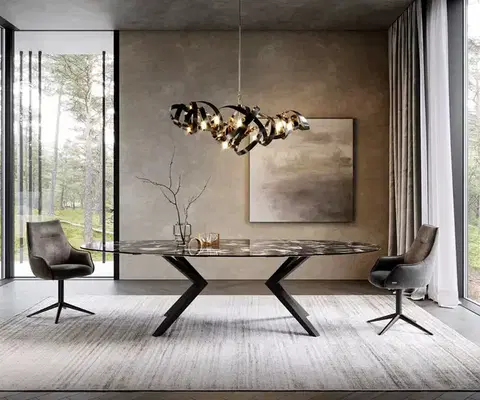 Jedálenské stoly DELIFE Jedálenský stôl Edge oválny 280x130 keramika Iris FMG Agatablack Zenthara hranatý kov čierna