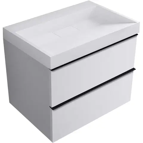Kúpeľňový nábytok CERANO - Kúpeľňová skrinka Velora - biela matná, úchytka čierna + umývadlo z lit. mramoru Vita - biela matná - 70x63x46,5 CER-8050BD83988