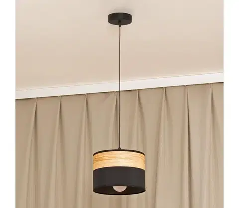 Svietidlá  Luster na lanku ALBA 1xE27/15W/230V pr. 20 cm čierna/hnedá W-KM 2015/1 BK+WOOD+BK