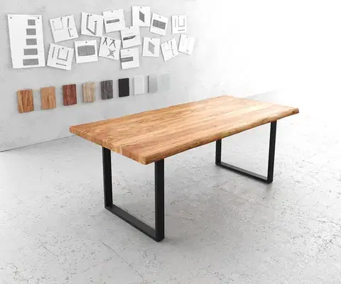 Jedálenské stoly DELIFE Jedálenský stôl Edge 200x100 XL akácia prírodná kov čierna Live-Edge