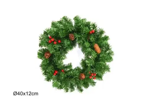 Vianočné dekorácie MAKRO - Veniec vianočný 40cm, zelený šišky