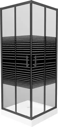Vane MEXEN/S - Rio sprchovací kút štvorec 80 x 80, pruhy, čierny + vanička Rio vrátane výpuste 860-080-080-70-20-4510