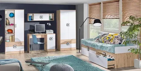 Detské izby NIKOL 2 detská izba, biela/dub/tmavošedá